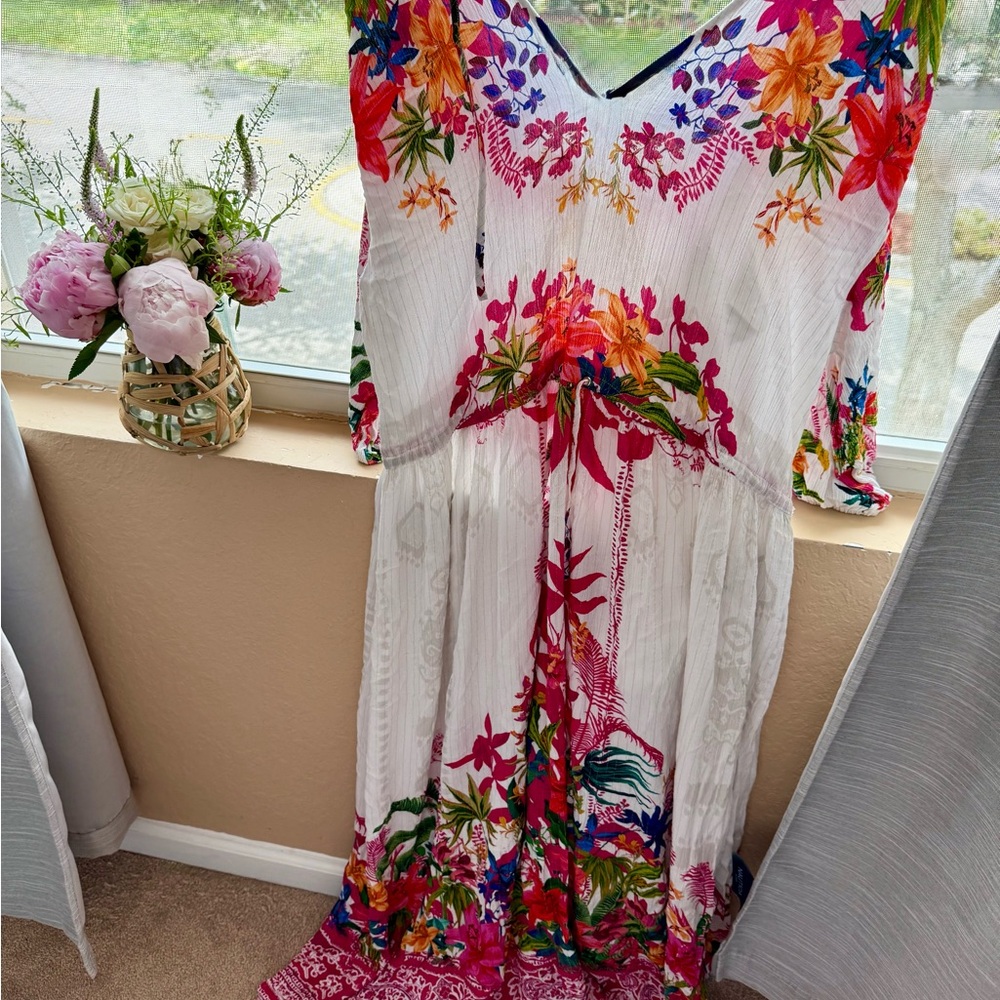 INC International Concepts tropical draw string  V-Neck Sundress